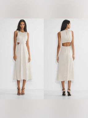 NWOTS Babaton Cella Satin Flare Maxi Dress Sz M- Matte Pearl